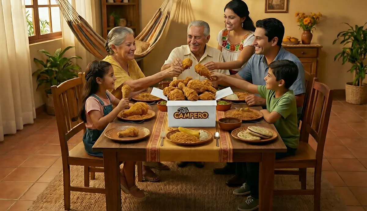 Jorge y Delia comiendo Pollo Campero en familia
